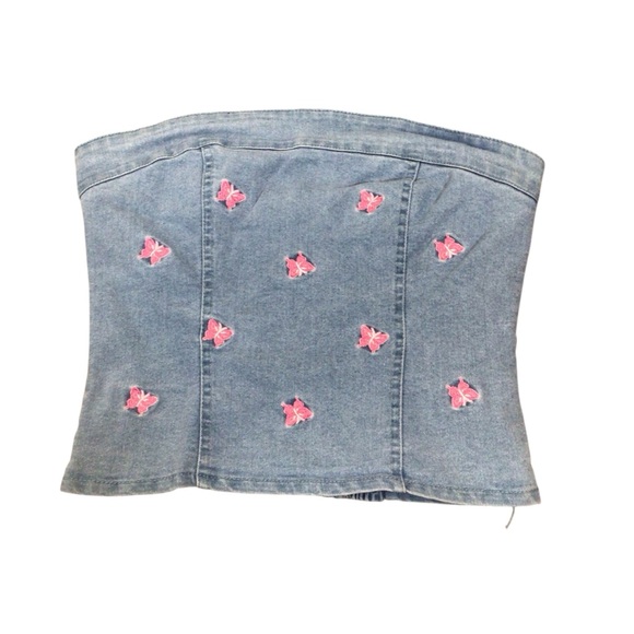 Jolie & Joy Womens Denim Tube Top Small NWT Embroidered Smocked Back - Picture 5 of 7